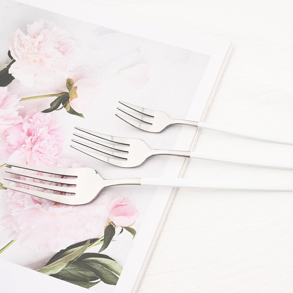 6Pcs White Silver Cutlery Set Stainless Steel Dinnerware Tableware Dessert Knife Forks Long Handle Spoon Coffee Spoons Flatware