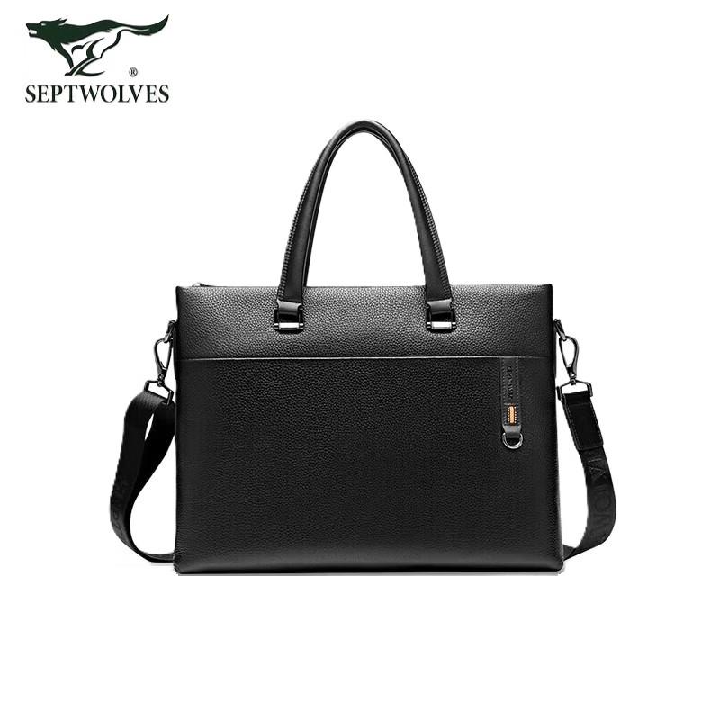 SEPTWOLVES Men s Leather Business Briefcase 14 inch