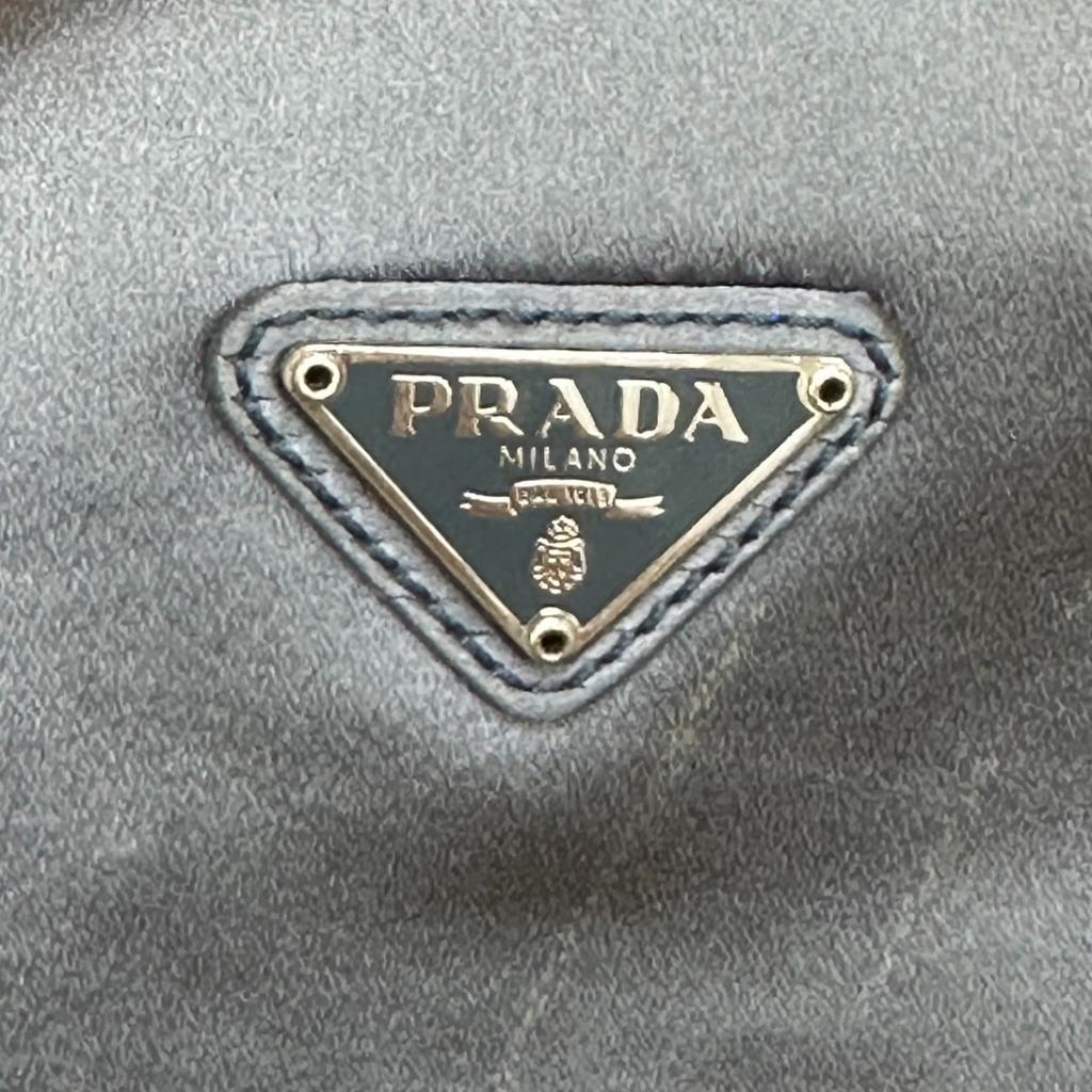 PRADA Triangle logo Silk satin Shoulder Bag Satin Light Gray Women Used