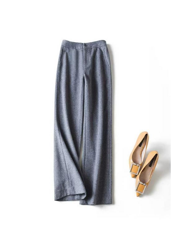 Women's Super Warm Wool Blend Flannel Pants: Double-Faced, Thickened, Straight-Leg for Autumn and Winter.