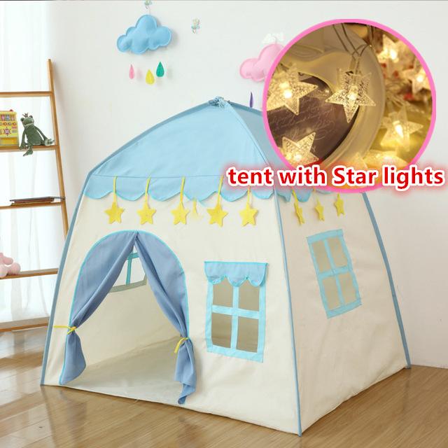 

Портативная детская палатка 1,3 м, складная детская палатка вигвам, типи, детский игровой домик для больших девочек, розовый замок принцессы, декор для детской комнаты tent with Star lights синий