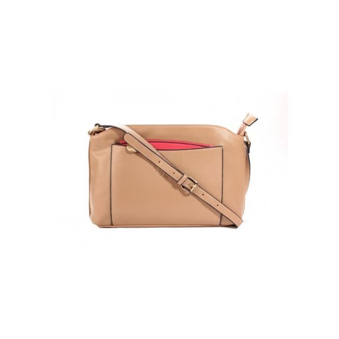 Sac Bandoulière - Le Temps des Cerises - Taupe/Mandarine - Pochette Amovible - Bandoulière Réglable - 100% PU