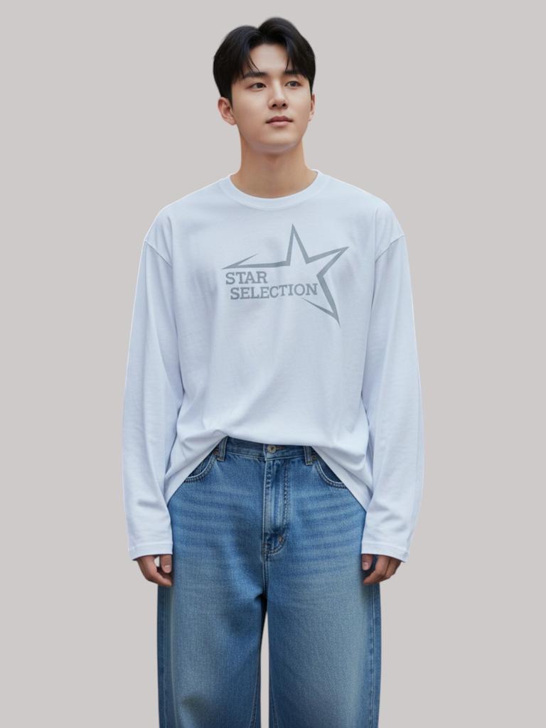 ZBLACK Star Selection Long Sleeve (White-Grey Print)