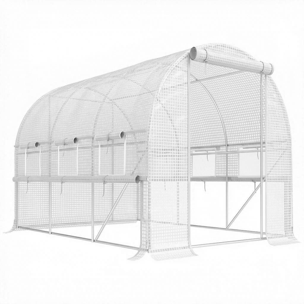 Walk-in Polytunnel Greenhouse Green House with Roll-up Sidewalls, UV-resistant PE Cover, 3 X 2 X 2m, White