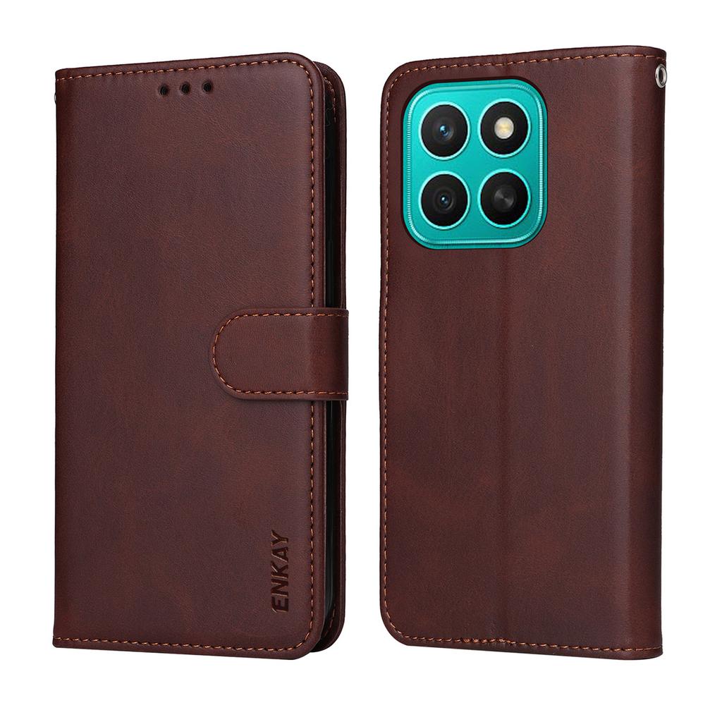 For Honor X8c 4G PU Leather Wallet Case ENKAY HAT PRINCE Phone Stand Cover with Tempered Glass