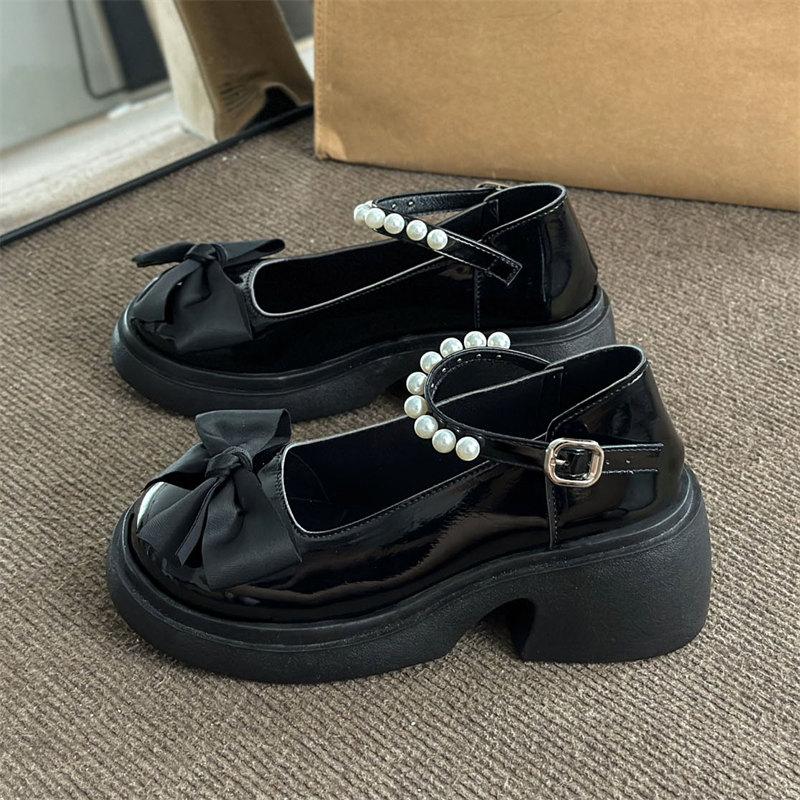 Fashion Round Toe Kawaii Lolita Shoes Woman Casual Elegant Pure Color Bow Pumps Non-slip Korean Style Medium Heel Shoes Chic Summer 2024