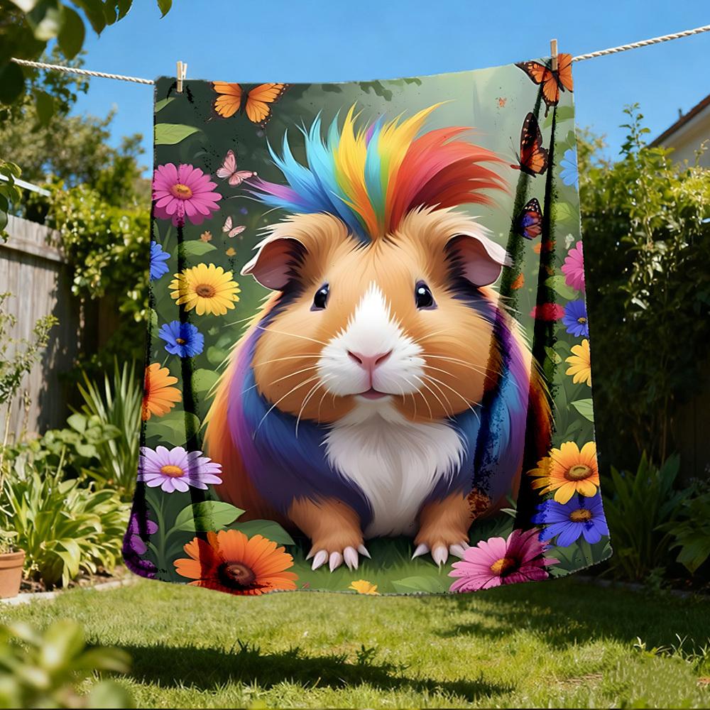 1pc Guinea Pig Outdoor Flannel Blanket , Machine Washable Perfect Gift for Birthday , Holiday Travel Accessory , Durable Material