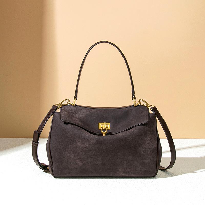 Kelly Bag, High-end Frosted Suede Flap Handbag, Large Capacity Commuting Versatile Single Shoulder Crossbody Bag