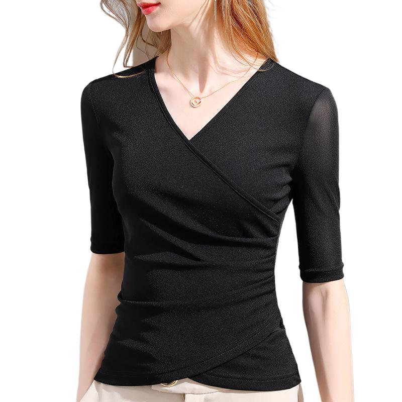 Unterhemd Damen Frühling Damen Ärmel T-Shirt Temperament Kurzarm