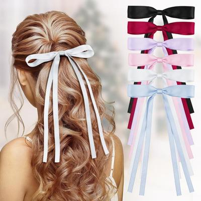 Girl Hair Pin Long Ribbon Bowknot Decor Hairpin Back Head Decorative Hair Clip Metal