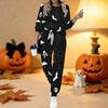 Conjunto de Dos Piezas con Estampado de Halloween para Mujer, Top de Manga Larga con Cuello Redondo y Pantalones Jogger con Cordón, Chándal Casual para Primavera Otoño