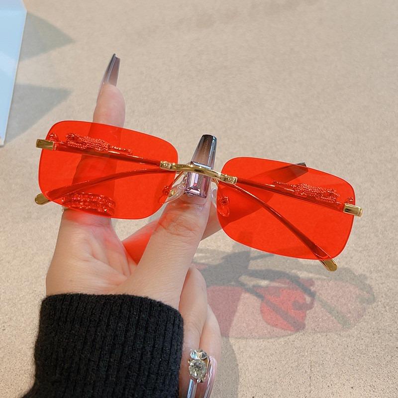 Korean Retro Square Rimless Sunglasses Seaside Cheetah Decoration Frameless Gradient Lens Eyeglasse Outdoor UV Protective Shades