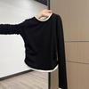 Women's Fake Two-Piece Pleated Long Sleeve T-Shirt