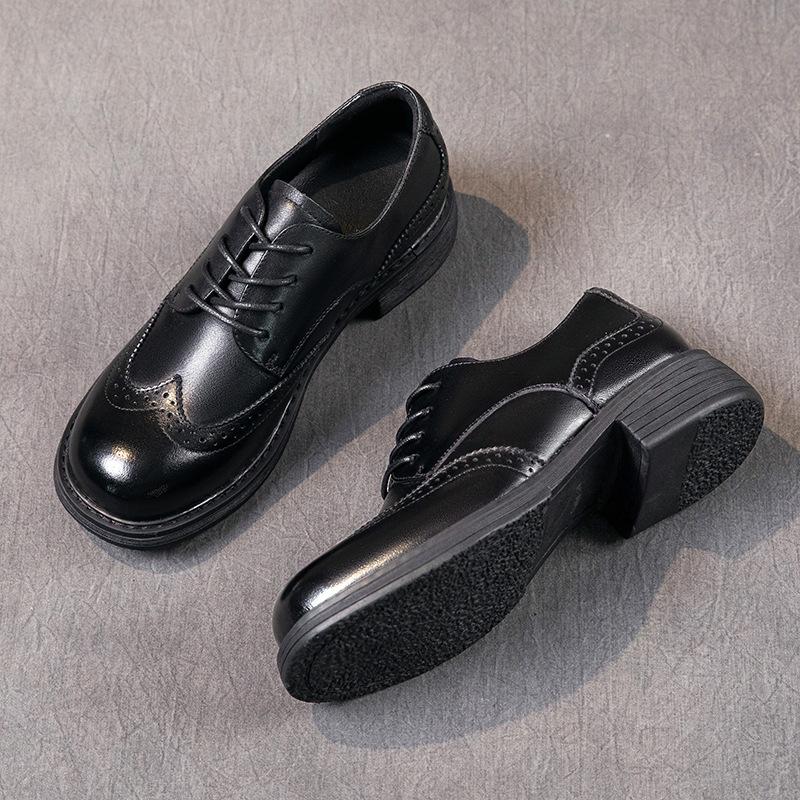 

Первый слой лоферов из коровьей кожи для женской коллекции весна-осень 2025 года, новые в британском стиле Брок, ретро, для通勤, кожаные, маленькие кожаные туфли для женщин 35