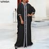 Summer Women Half Batwing Sleeve Patchwork Hem Casual Loose Long Robe Dress