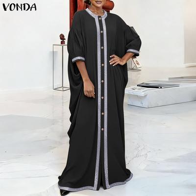 Summer Women Half Batwing Sleeve Patchwork Hem Casual Loose Long Robe Dress