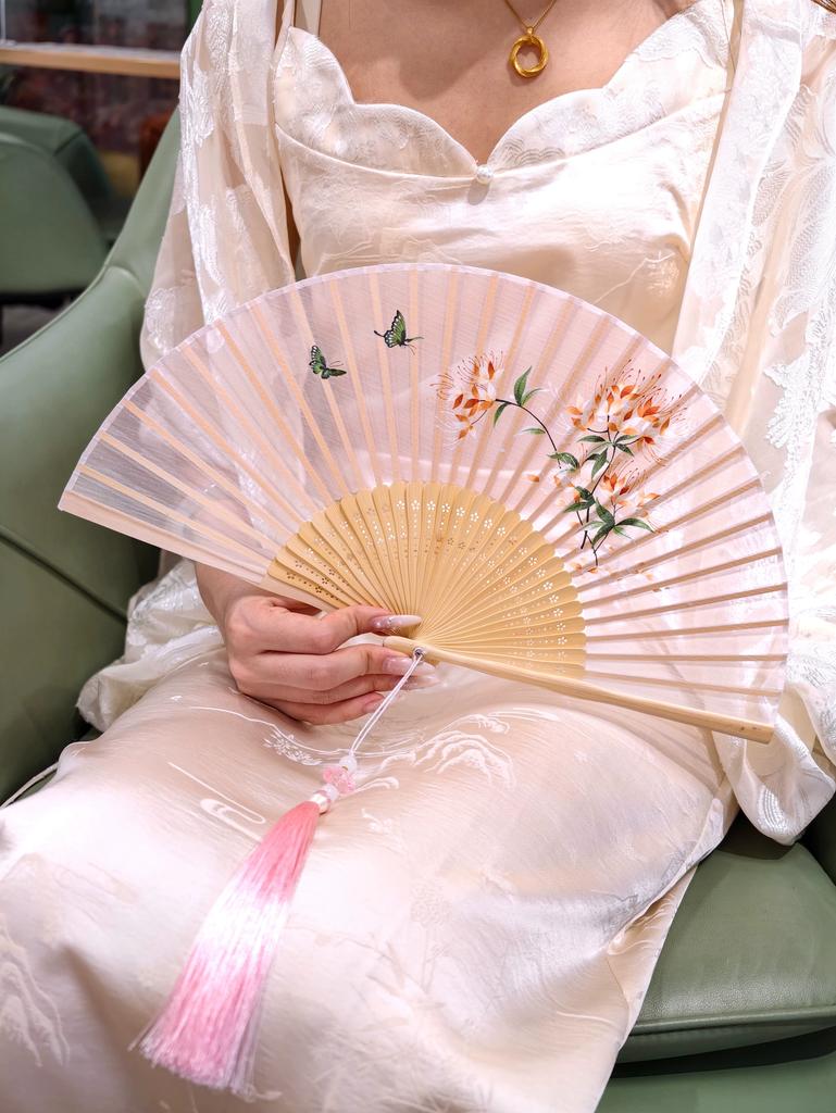 6.3inch Chiffon Ancient Style New Chinese Style Hanfu Cheongsam Summer Portable Folding Fan Pink Women's Fan for Dance