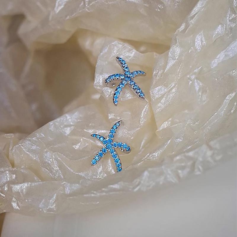 

ANENJERY Серьги Морская звезда с голубыми камнями для женщин, темпераментные, летние, пляжные, простые, нишевые украшения, подарки, оптовая продажа, для вечеринки синий