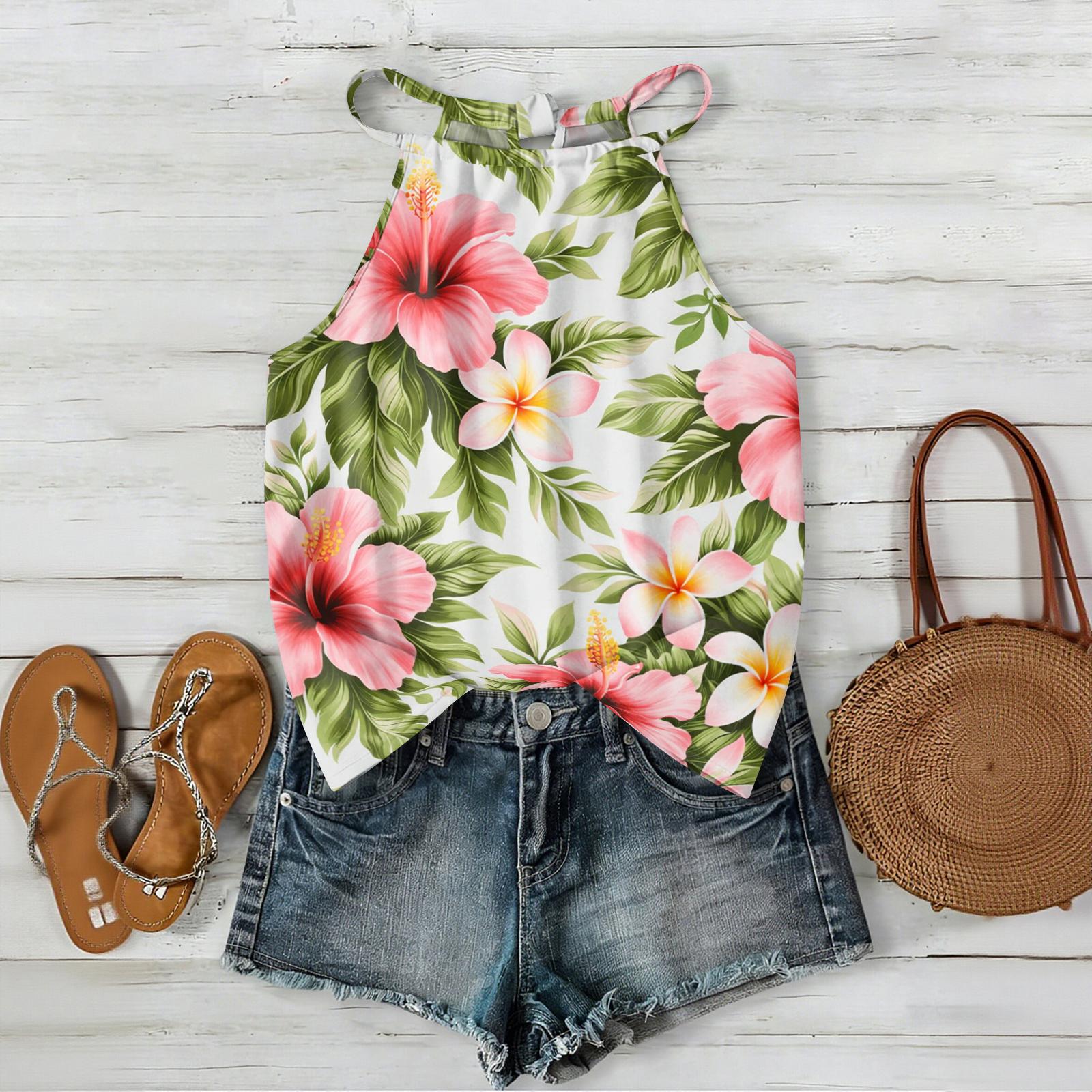 

Women’s Floral Print Bohemian Sleeveless Neck Tank Top Casual Loose Fit Summer Blouse for Outdoor or Daily Wear S рожевий