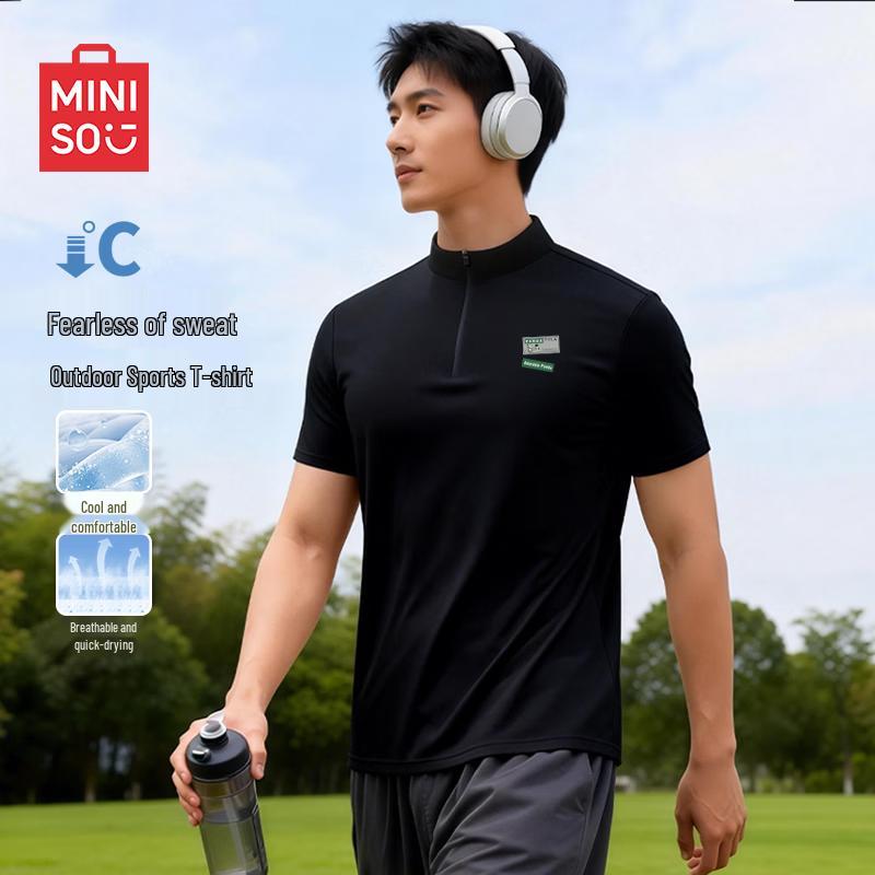 MINISO Men s Heavyweight Stand-Collar Antibacterial Short Sleeve T-Shirt XL