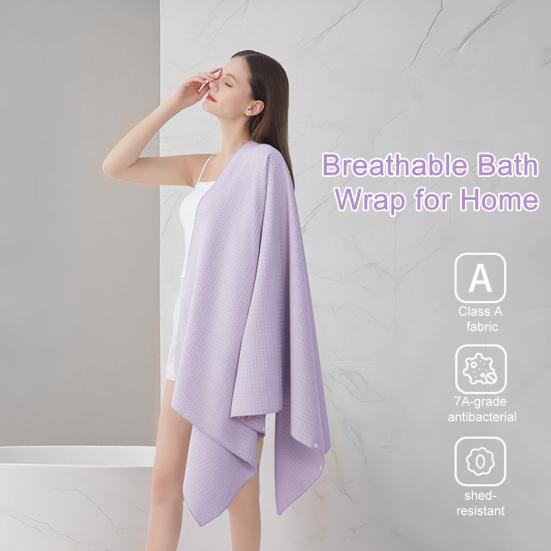 Lightweight Wearable Spa Robe Waffle Microfiber Bath Towel, Quick Drying Towel with Snap Versatile Bathing Accessory for Travel Button, Soft