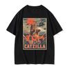 Lustiges Katzen-Meme Herrenhemd Y2k Japanische Catzilla Filmplakat Grafiken Oversized Damen Rundhals Kurzarm T-Shirt