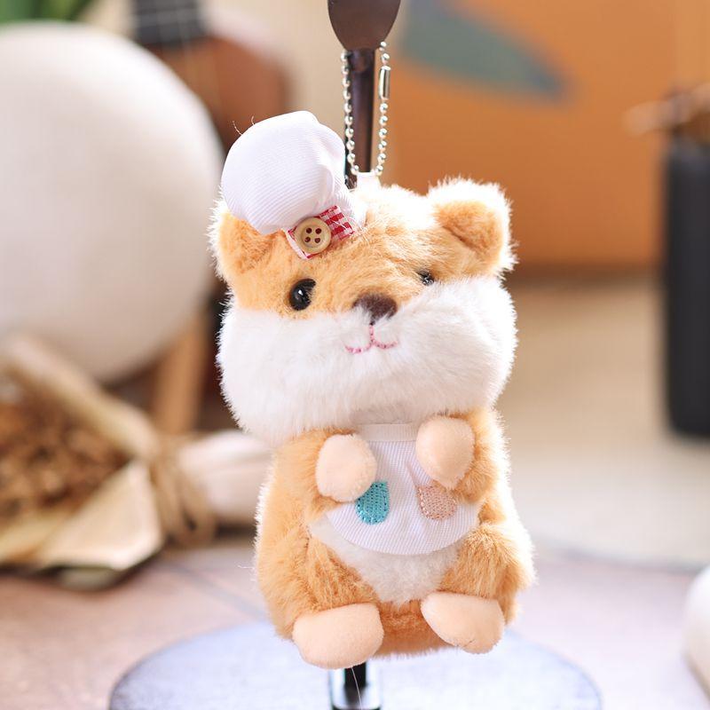 Cute Chef Hat Hamster Plush Keychain Little Mouse Stuffed Doll Keyring Cartoon Plush Toys Backpack Hanging Decoration Bag Charm