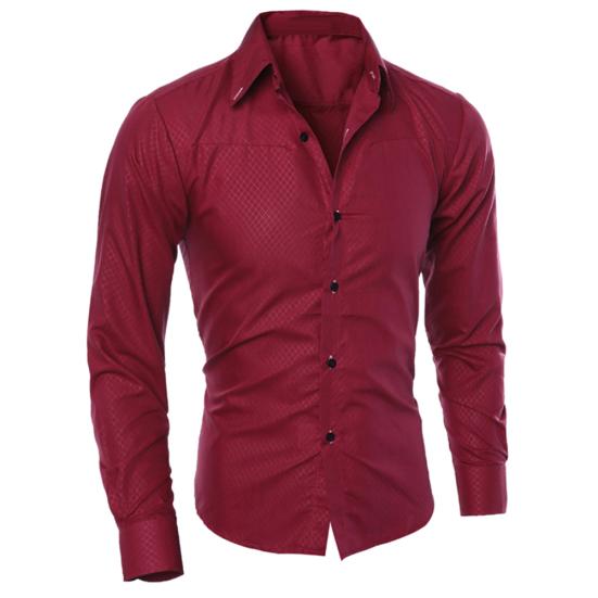 Men Fashion Solid Color Turn Down Collar Long Sleeve Slim Fit Blouse Shirt Top