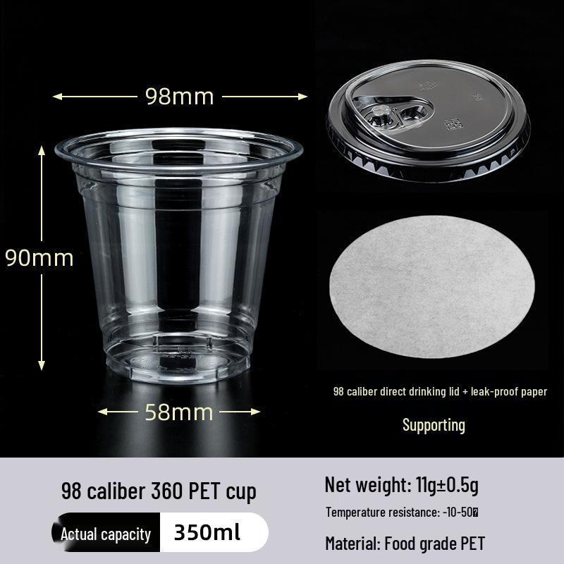Disposable PET Plastic Cup with Lid - 98mm Caliber for Milk Tea, Coffee, Lemon Tea, or Iced Drinks