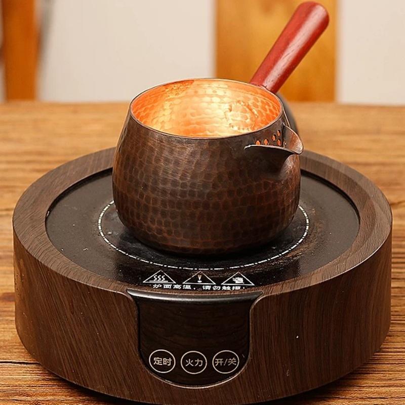 Vintage Ručně oplachovaná konvice na kávu z čisté mědi, Gravírovaná kladívková textura 400ml Rukojeť Vařič Mléko Čaj Čajové nádobí, Ručně vyráběná konvička