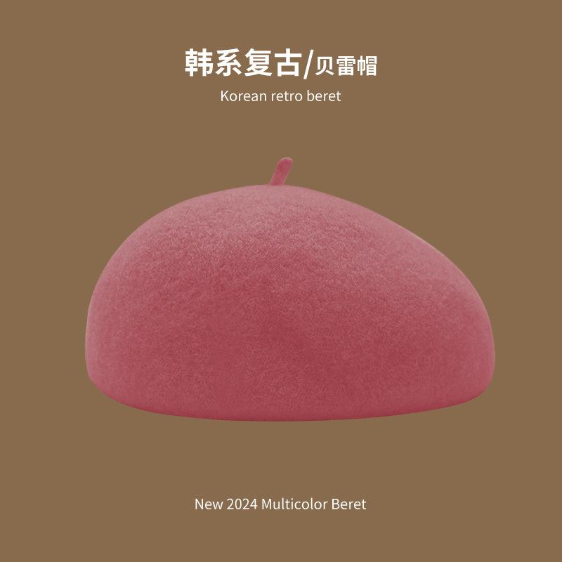 Beret Women's Pure Color Wool Heattechknitting Octagonal Hat Korean Styleretrowoolen Light Plate Painter Hat