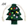 Reusable Xmas Tree Decorations Christmas Drawstring Gift Bag, Plush Pom Bell Hanging Velvet Bags for Candy Ornament, Pouch Decor Holiday Door