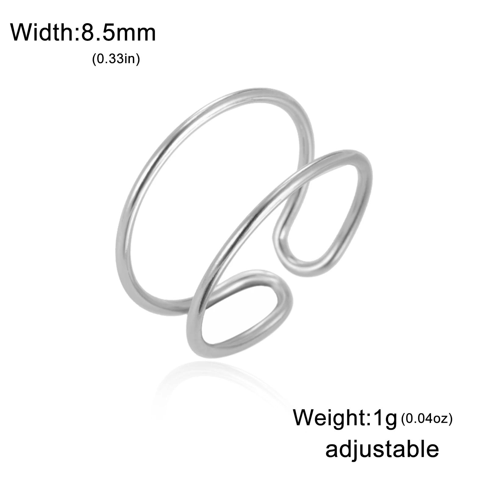 

Teamer Stainless Steel Double Layer Open Rings Women Minimalist Adjustable Finger Ring Geometric Jewelry Birthday Gift Wholesale resizable серебряный