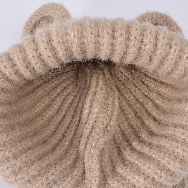 Cute Baby Bear Ear Knit Hat with Tie Strings Warm Winter Bonnet for Infants Toddlers Soft