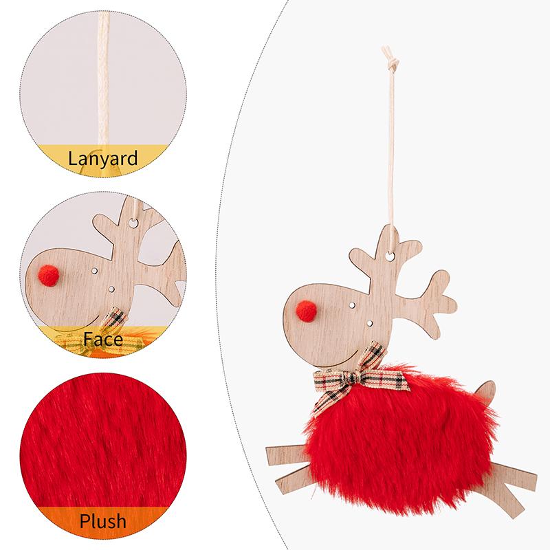 1PC Cute Christmas Tree Decor Xmas New Year Xmas Party Decor Wooden Plush Deer Pendant