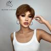 BLONDE UNICORN 8 inch Short Straight Hair Wigs for Women Ladies Ombre Brown Heat Resistant Synthetic Wigs