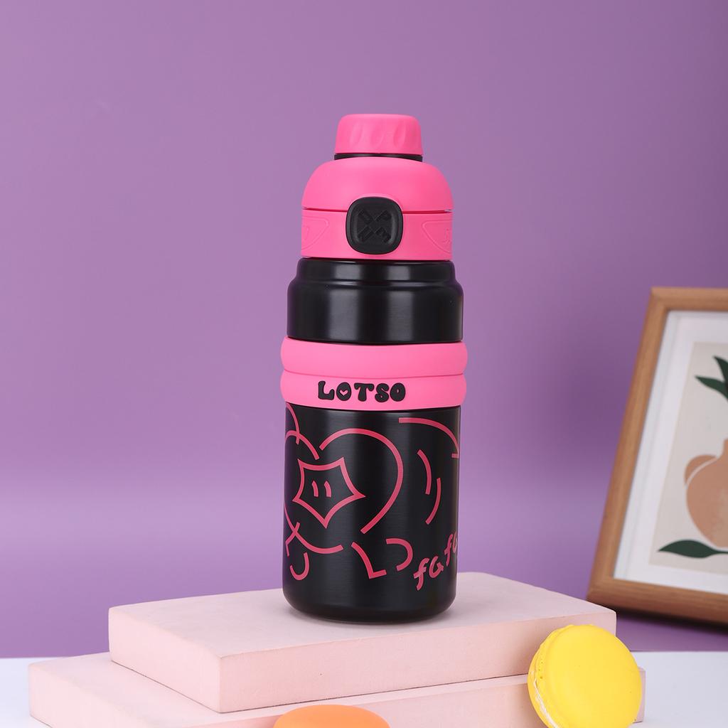 Cute Graffiti Stainless Steel Thermos Cup for Kids Student Couple Dopamine Water Cup Portable Double Shot Jump Cup