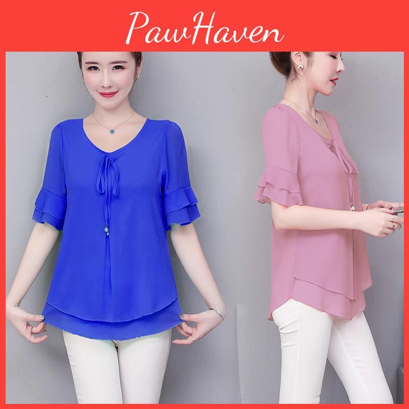 Summer Blouse Shirt Women Chiffon Loose Casual Solid Female Short Sleeve Blouses Ladies Tops Blusas Plus Size Clothing