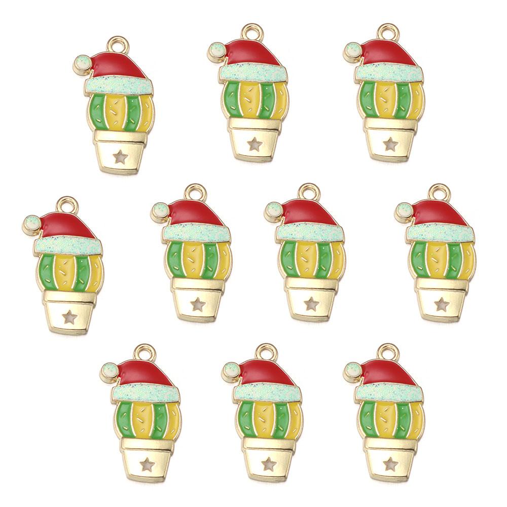 10pcs/lot Alloy Drop Oil Pendants Flower Alpaca Cactus Shaped Charm For DIY Fashion Christmas Necklace Earrings Jewelry Gifts