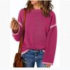 Autumn and Winter Women's Sweater Solid Color Round Neck Loose Long-sleeved Contrast Color Twisted Knitted Pullover Sweater Top