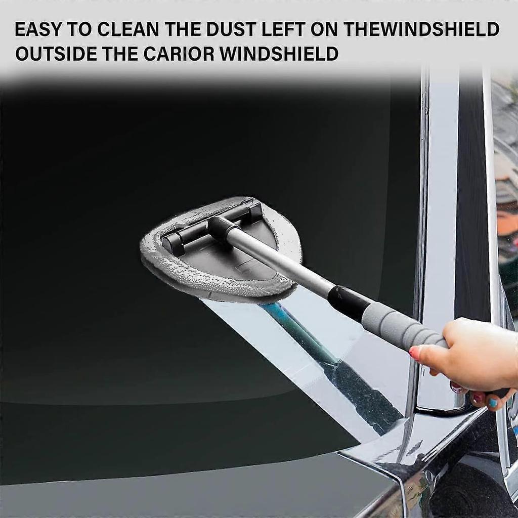 Car Windshield Window Cleaning Tool with 5 Reusable Microfiber Pads & Extendable Handle, Universal Glass Wiper Cleaner for Home Office
