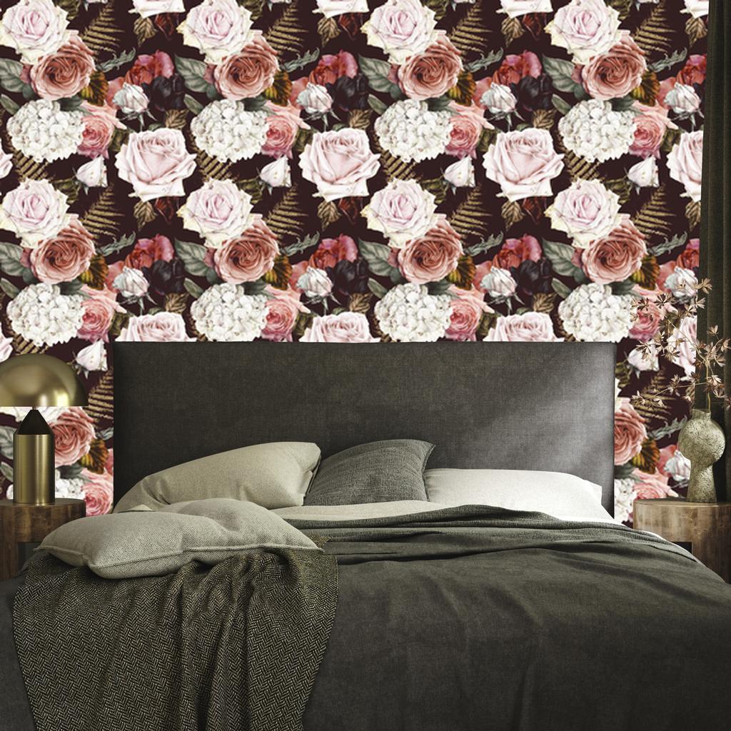 Roses and Fern Leaves Wallpaper for Living Room and Bedroom 50x1000