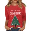 Women's O-Neck 3/4 Sleeve Christmas Print Top