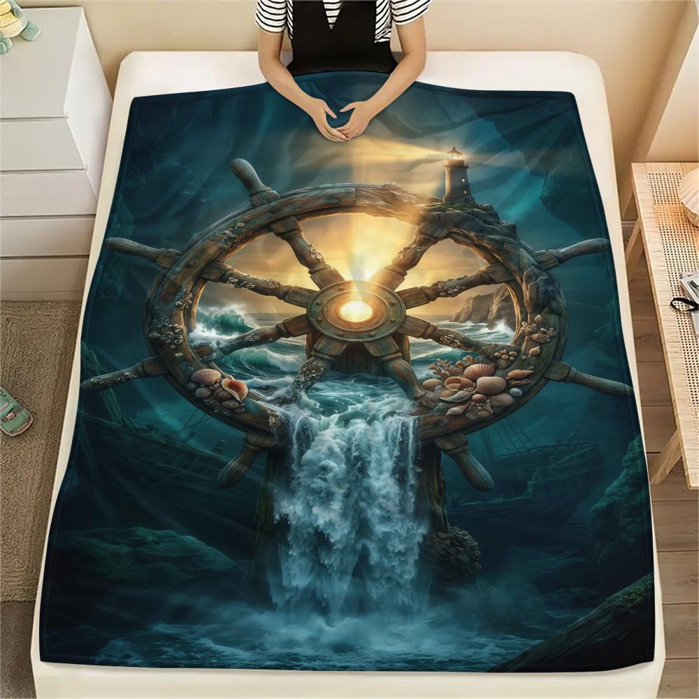 1PC Ships and seashells Print FlAannel Blanket, High quality Comfortable for All Seasons, Home Decor, Warmth and Comfort