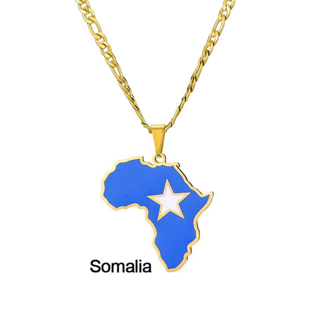 Africká mapa Hip-Hop nerezový náhrdelník: Nigérie, Somálsko, Angola Design
