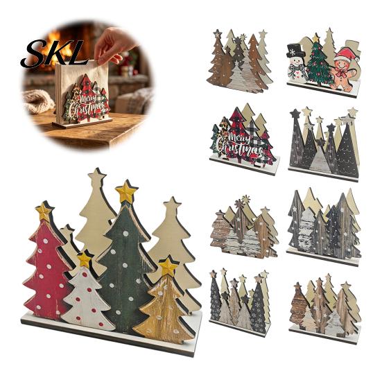 Christmas Tree Napkin Holder Wooden Holder, Freestanding Tissue Dispenser with Star And Snowflake Decor, Winter Holiday Table Decor Decorative Festive