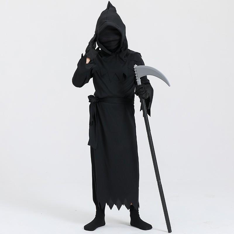 Costume di Halloween per Bambini Vestito Falciatore Mortale Con Occhiali Luminosi Cosplay Performance sul Palco