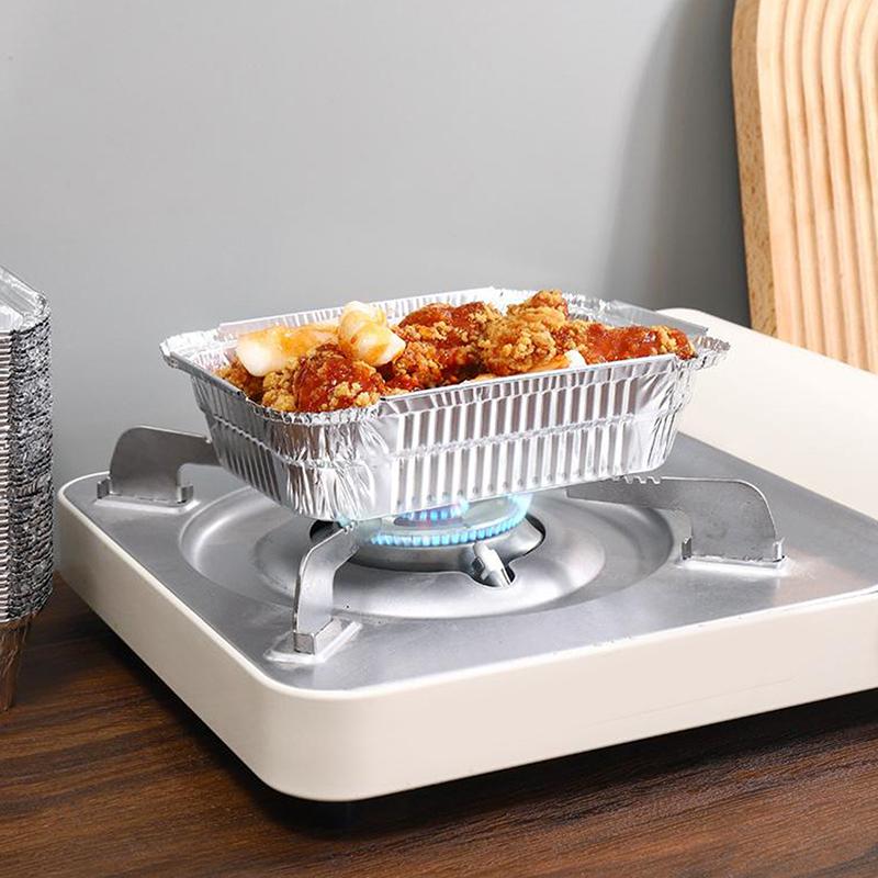 10Pcs Rectangle Aluminum Foil Trays Non-Stick Baking Pans Food Grade Bbq Bowl For Air Fryer Oven Baking Cooking Kitchen Tool