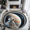 Flannel Printed Astronaut Viewing Jupiter Round Rug Indoor Carpet for Living Room Bedroom Anti Slip Soft Floor Mat Space Theme