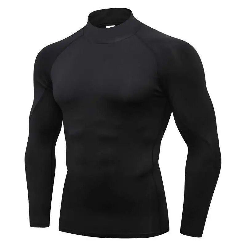 Men's Long Sleeve High Neck Sport Bodysuit - Quick-Dry High Elastic Fitness Training Base Layer Top